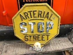 Original Vintage Retired Stop Arterial Street Road Signe Old Patina Cast Aluminium