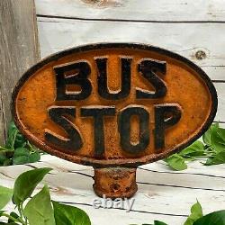 Panneau D'arrêt De Bus Ovale En Fonte Double Face Antique