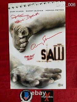 Photo 11x17 signée par le casting de Saw Tobin Bell, Shawnee Smith, Cary Elwes avec certificat d'authenticité de Beckett