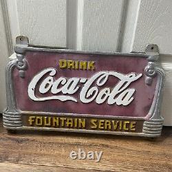 Rare Vintage 1930sbrink Coca Cola Fontaine Service Cast Iron Banc Plaque
