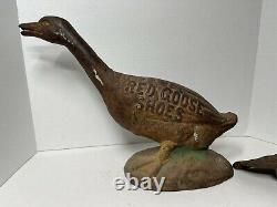 Red Goose Shoes String Twin Holder Cast Iron Peinture Originale Rare Barn Trouver