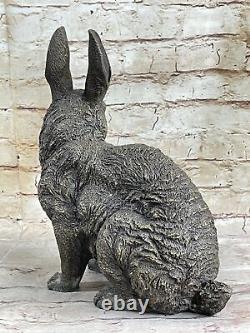 Sculpture en bronze signée de grande taille représentant un lapin - Décoration d'art pour la maison et le jardin