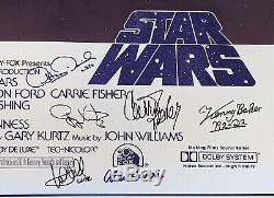 Star Wars Cast Affiche Signée Ford Harrison Pêcheur Carrie Marque Hamill Beckett Coa