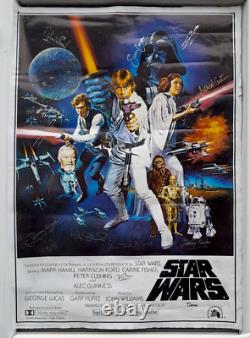 Star Wars One Cheet Poster Multi-signed Par 11 Membres Originaux Du Cast