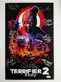 TERRIFIER 2 - Affiche 11x17 signée par le casting 8x David Howard Thornton + RARE JSA COA