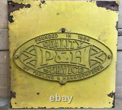 Vintage P & H Pawling & Harnischfeger Crane Sign Cast Iron Advertising Sign Jaune