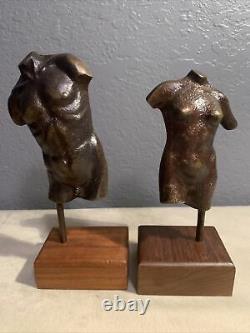 Vtg Scott Nelles Bronze Nue Figure Casts Bust Adam & Eve 1981 Signé Rare